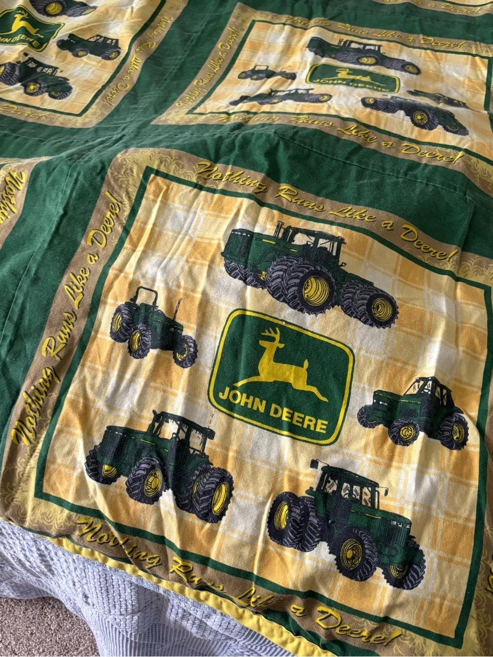 John Deere Green and Yellow Tractor Patchwork Quilt Handmade